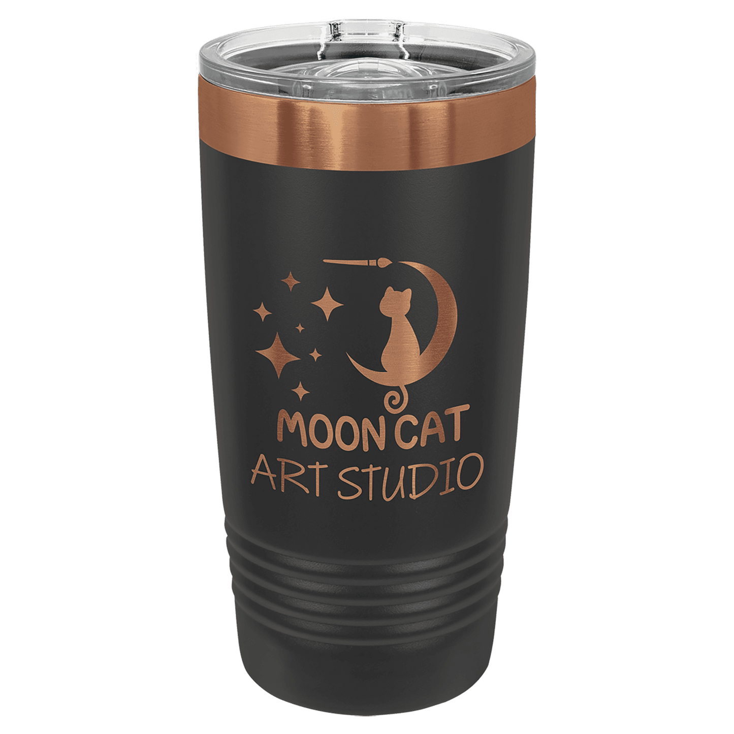 black rosegold 20 ounce tumbler with logo