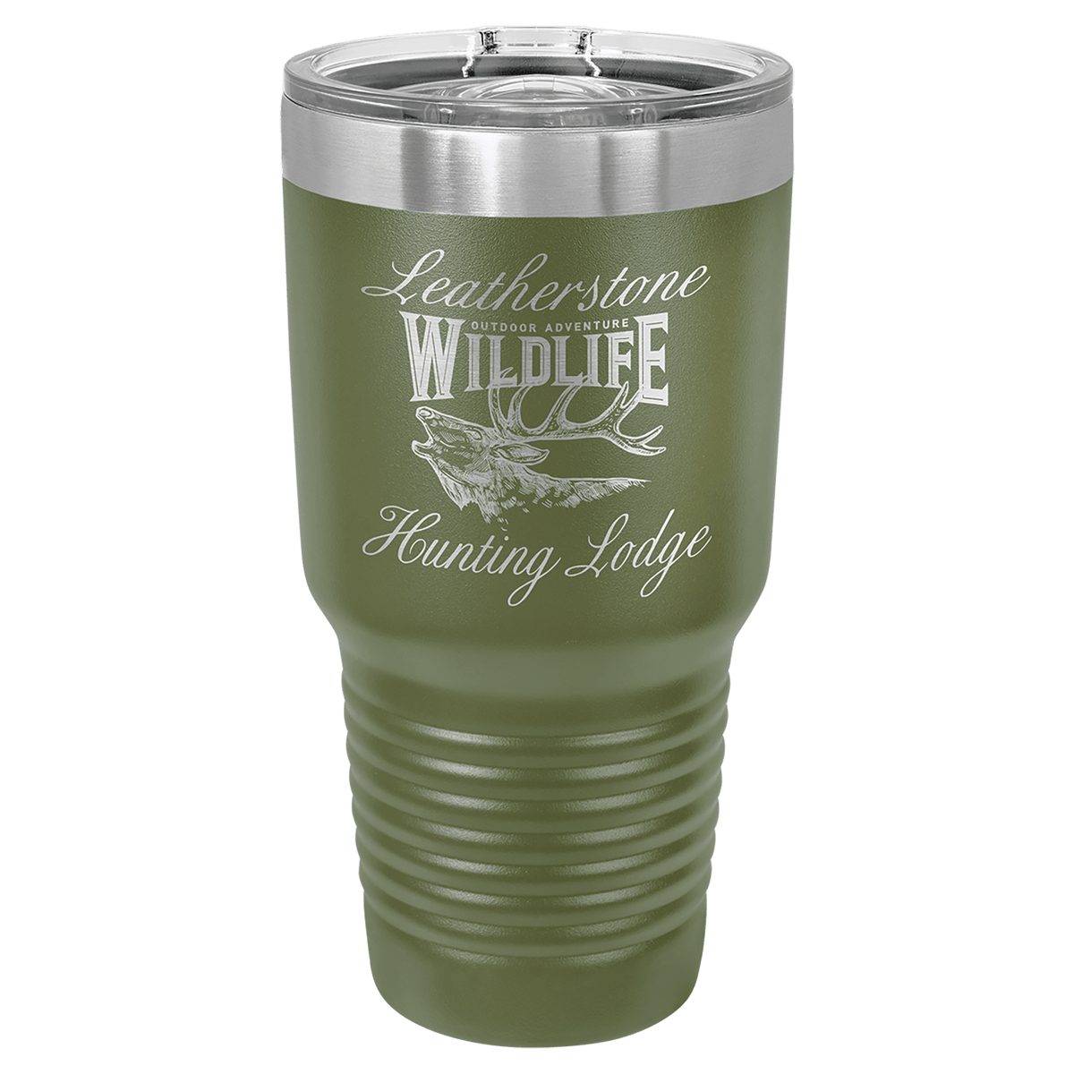 Personalized 30 oz insulated ringneck tumbler with slider lid in olive green