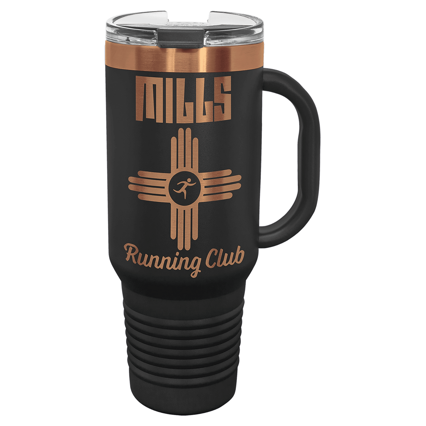 40oz tumbler black rose gold with example logo no straw