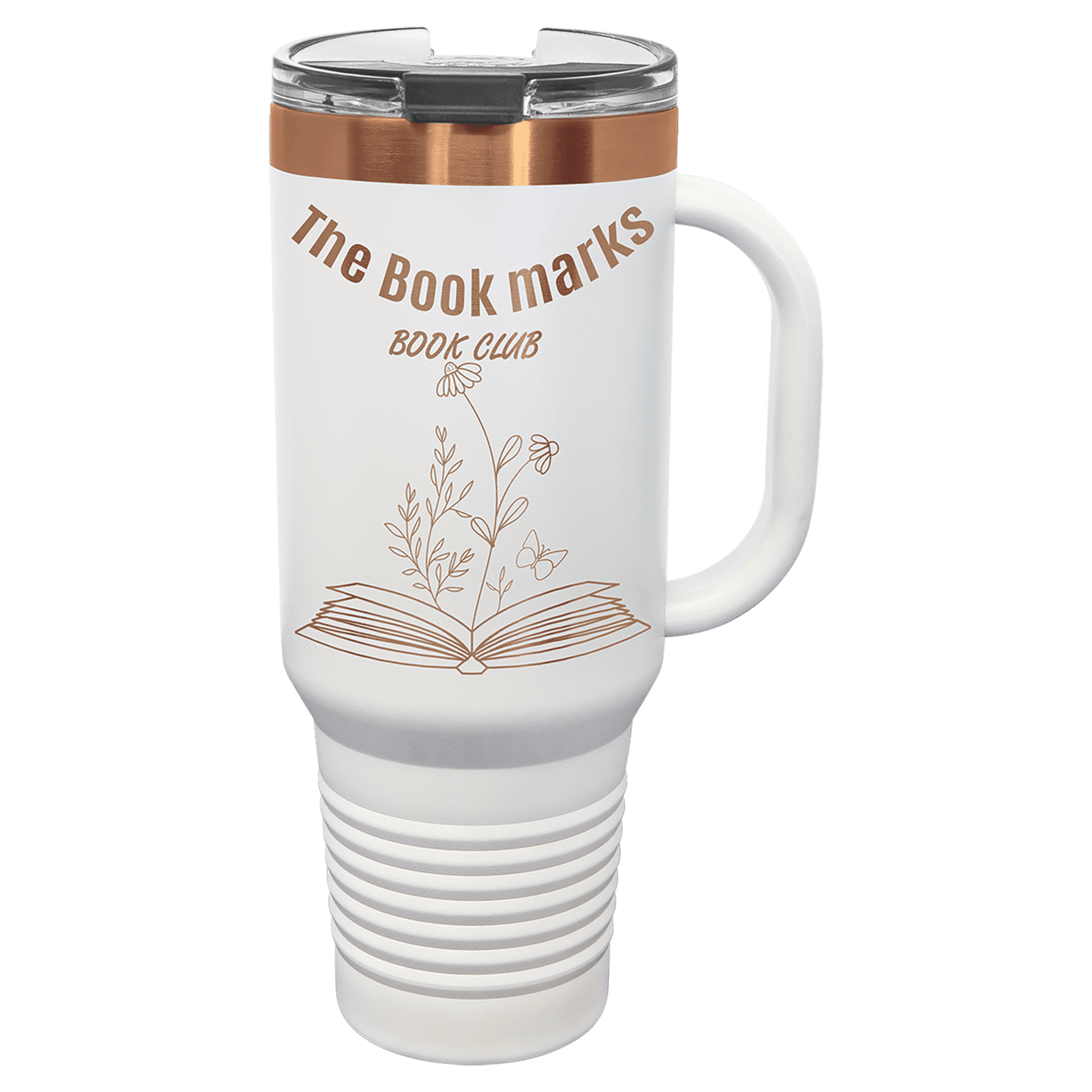 White rosegold 40 ounce tumbler no straw with logo