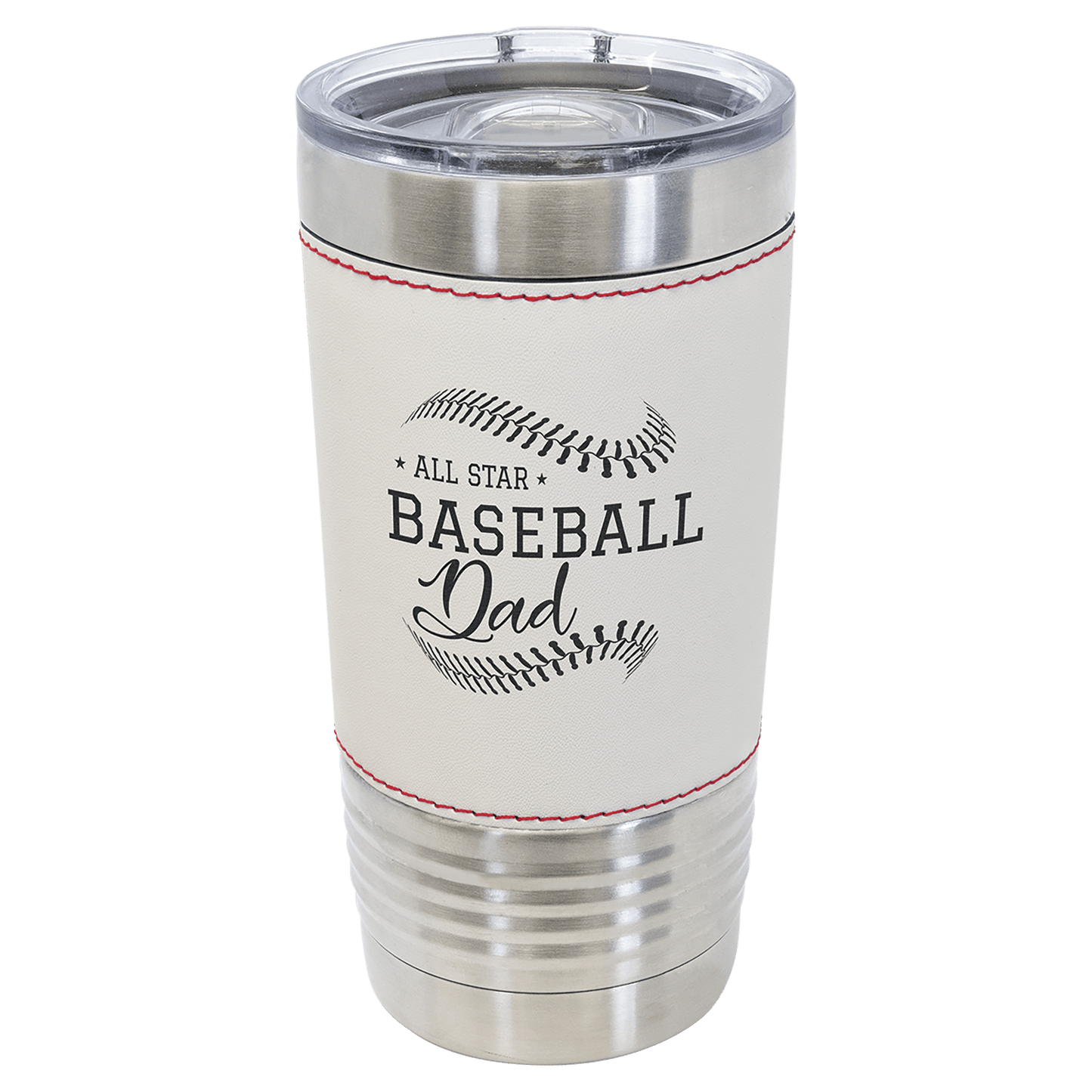 20 oz stainless steel tumbler with baseball design and slider lid