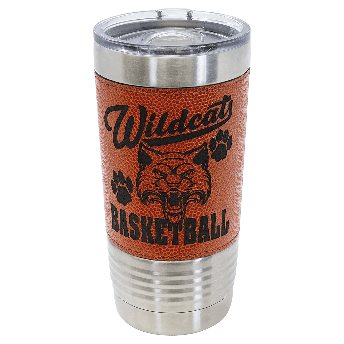 20 oz stainless steel tumbler with basketball design and slider lid
