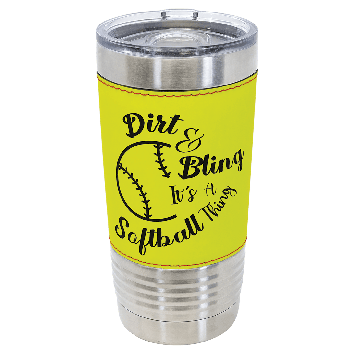 20 oz stainless steel tumbler with softball design and slider lid