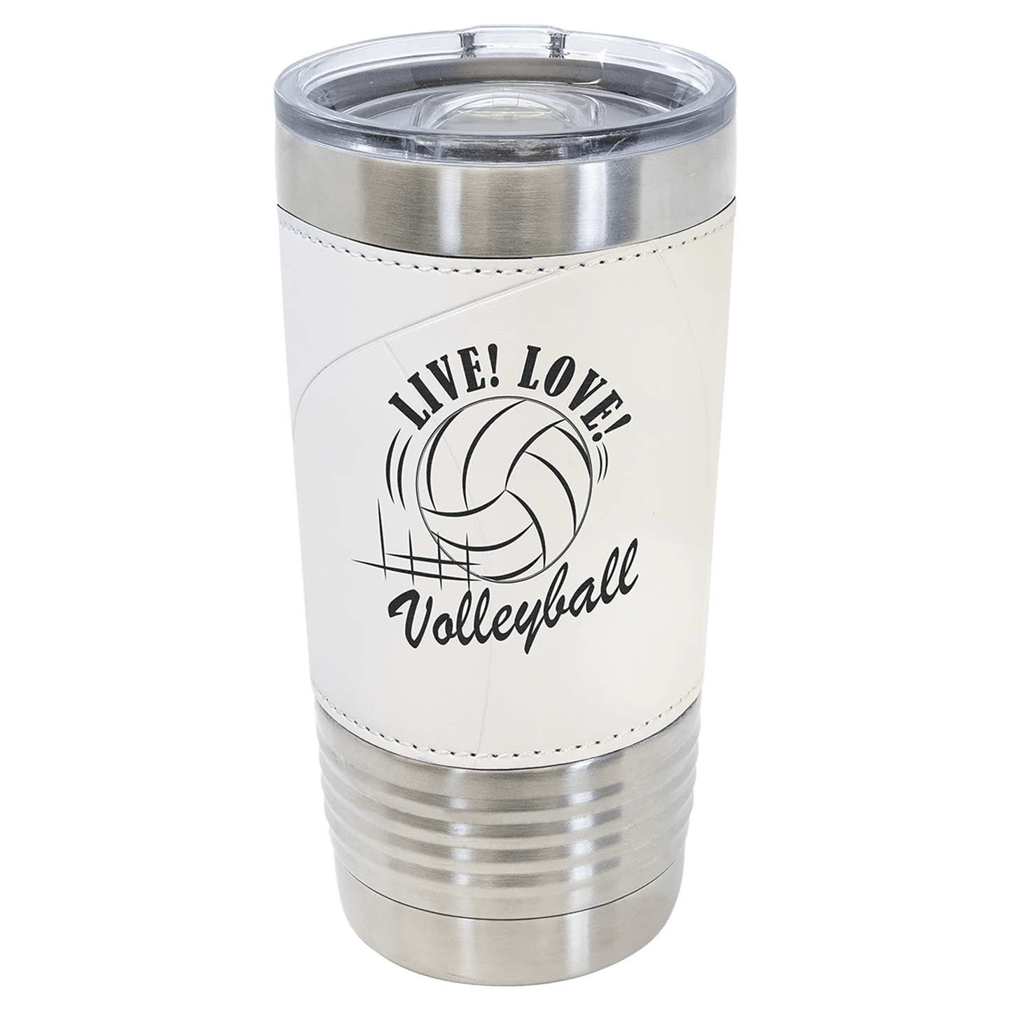 20 oz stainless steel tumbler with volleyball design and slider lid