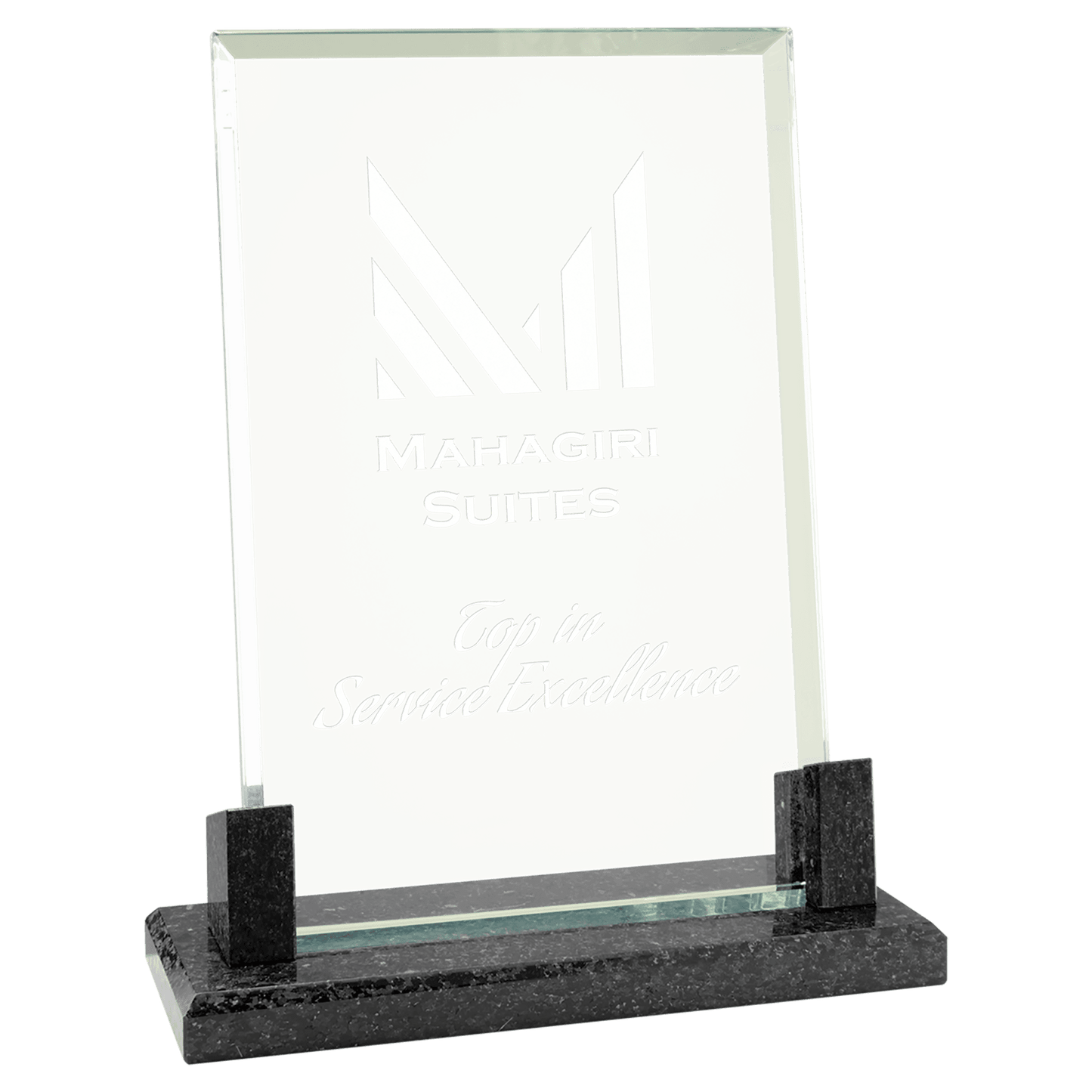 8" Rectangle Glass on Black Marble Base
