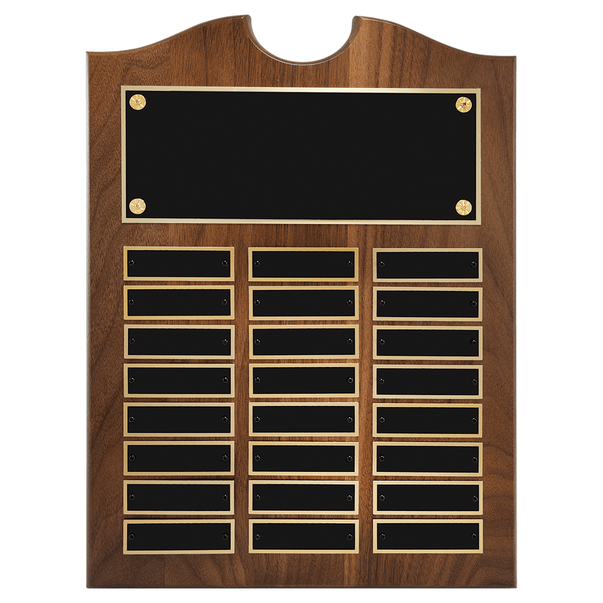 American Walnut Perpetual Plaque - 24 Laser Black Brass Plates