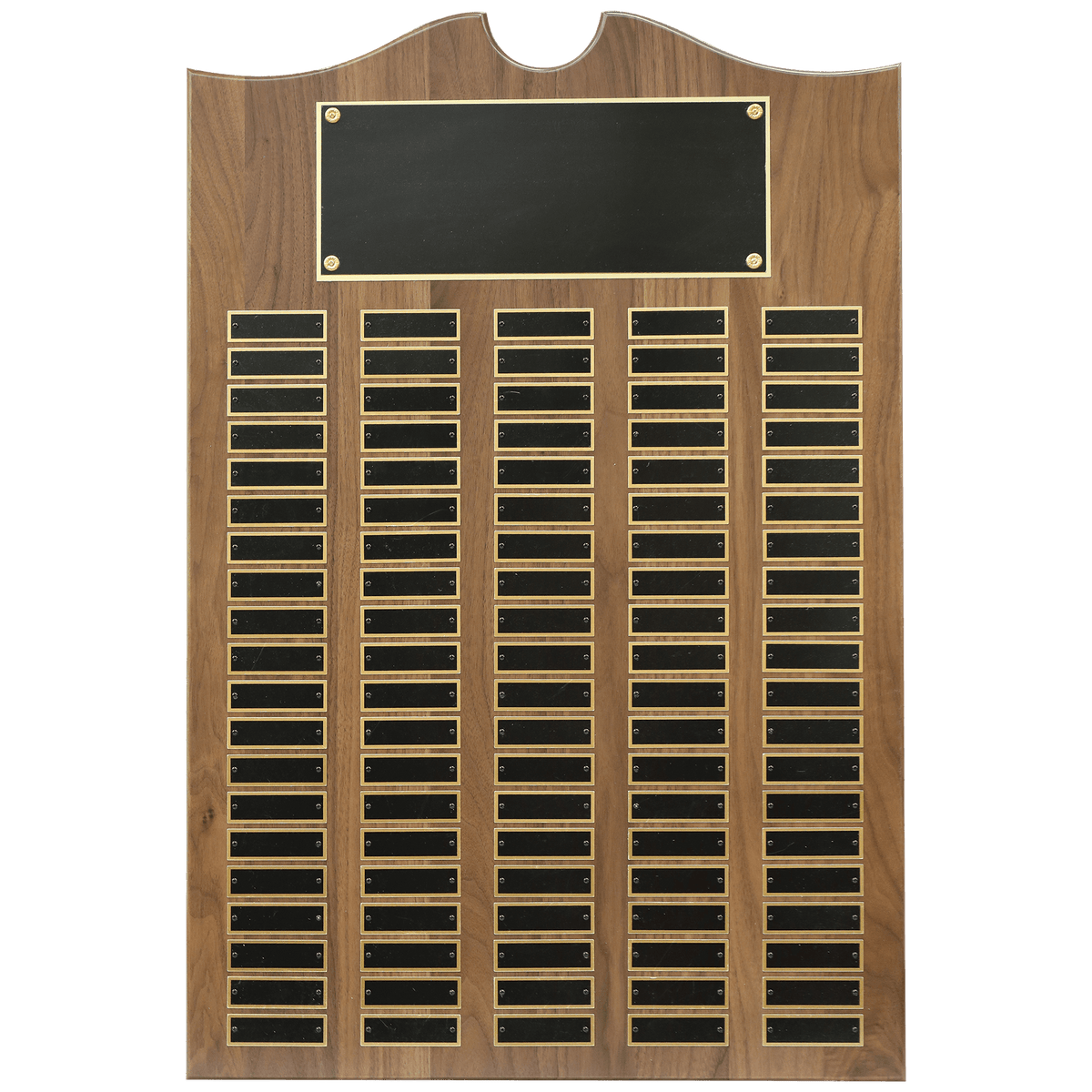 American Walnut Perpetual Plaque - 100 Laser Black Brass Plates