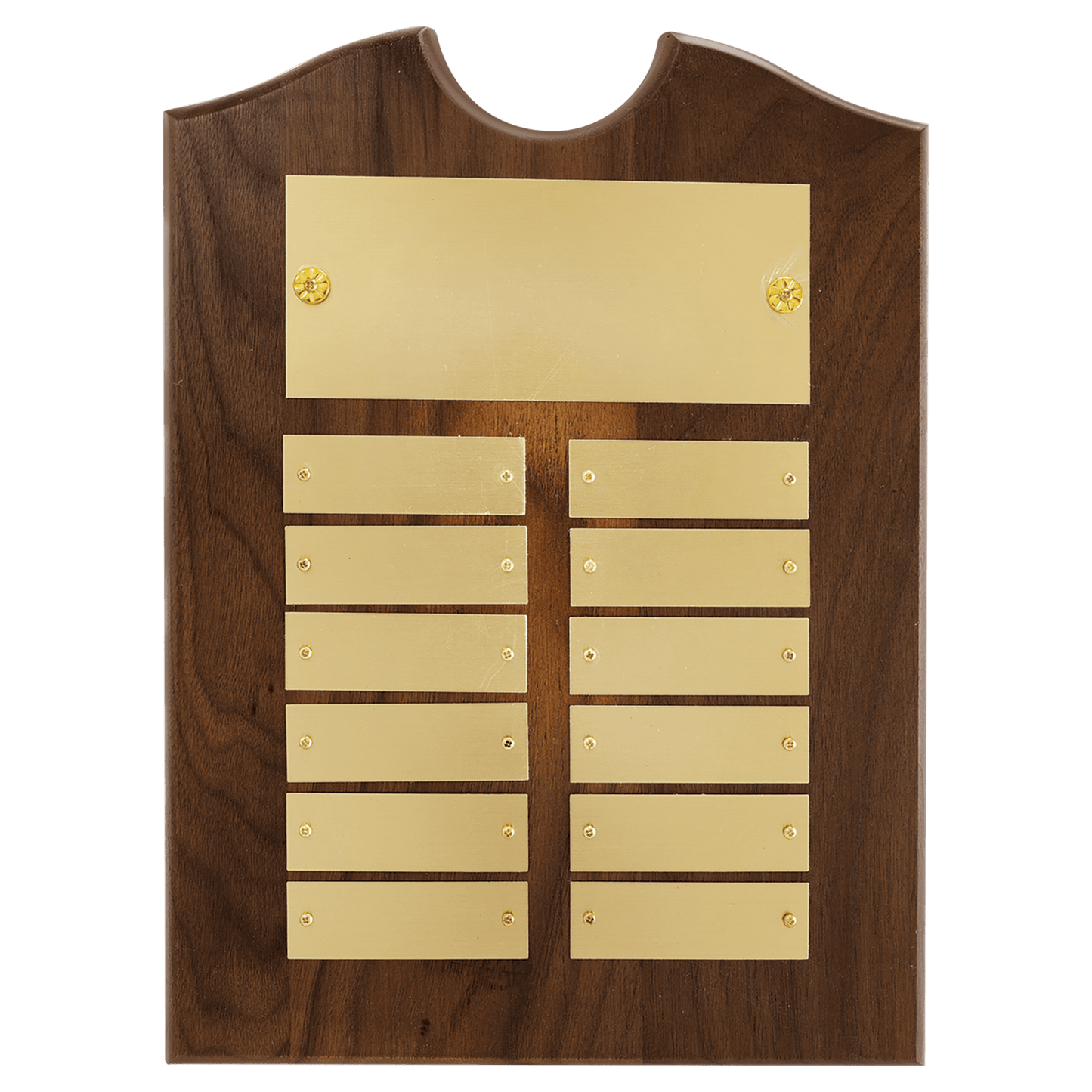 American Walnut Perpetual Plaque - 12 Brushed Brass Plates