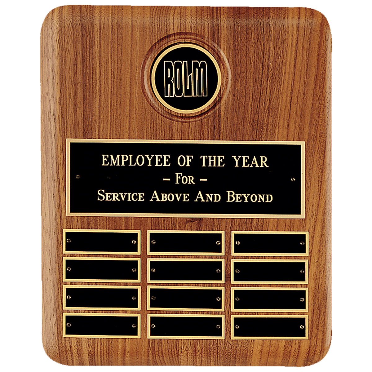 American Walnut 12-Plate Perpetual Plaque with 2 1/2 inch Black Brass Disc