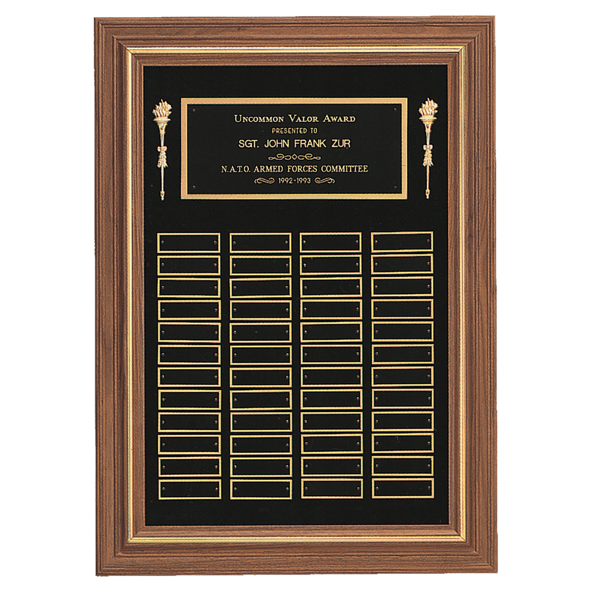 American Walnut Frame Perpetual Plaque - 36 Plates (1 1/2 inch x 3 inch)