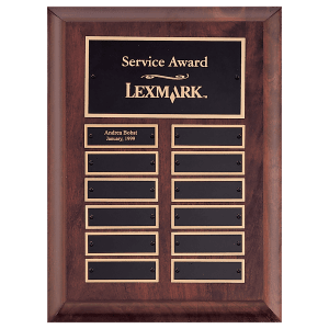 Cherry Finish Perpetual Plaque 12 Black Brass Plates