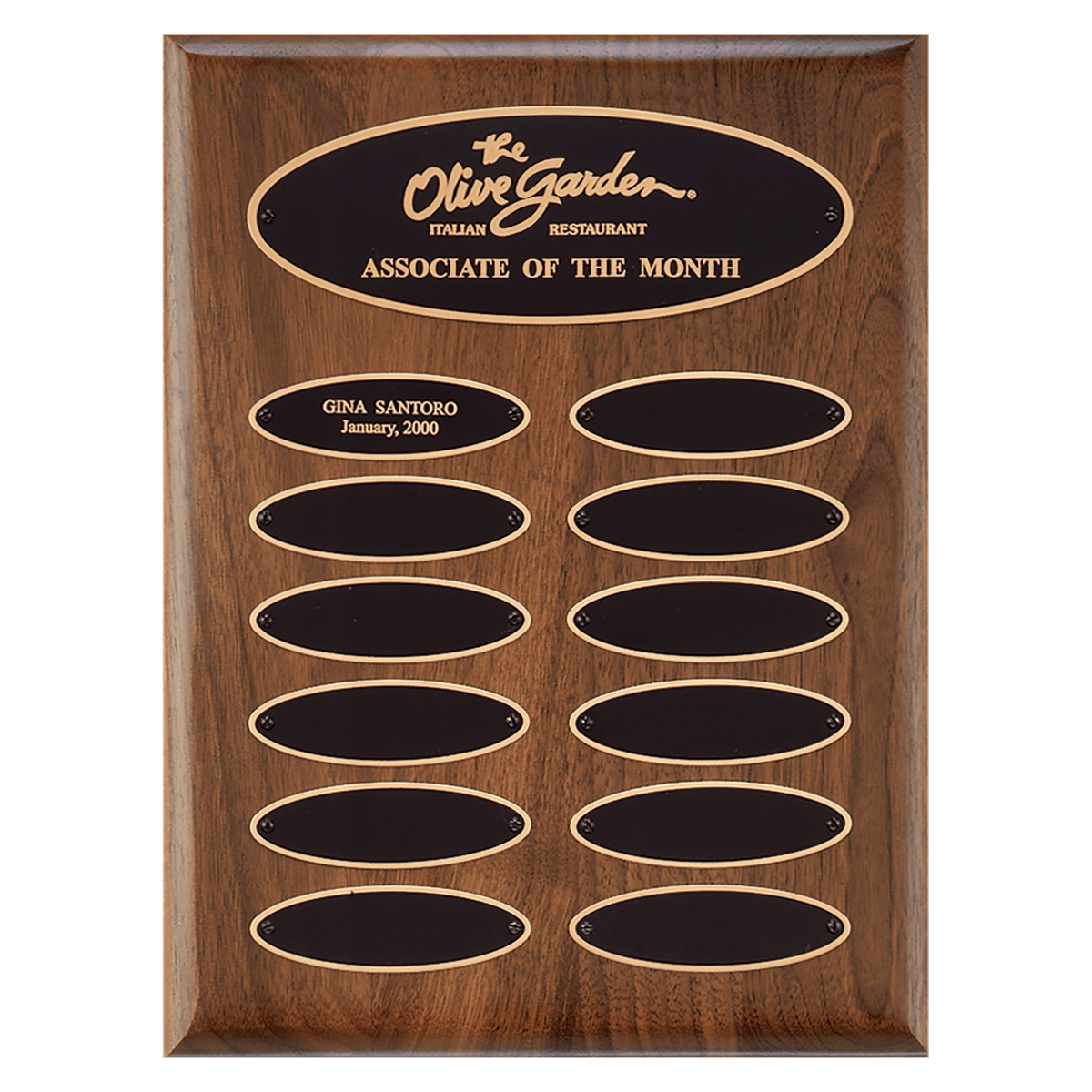 American Walnut Perpetual Plaque - 12 Oval Plates (1 inch x 3 1/4 inch)