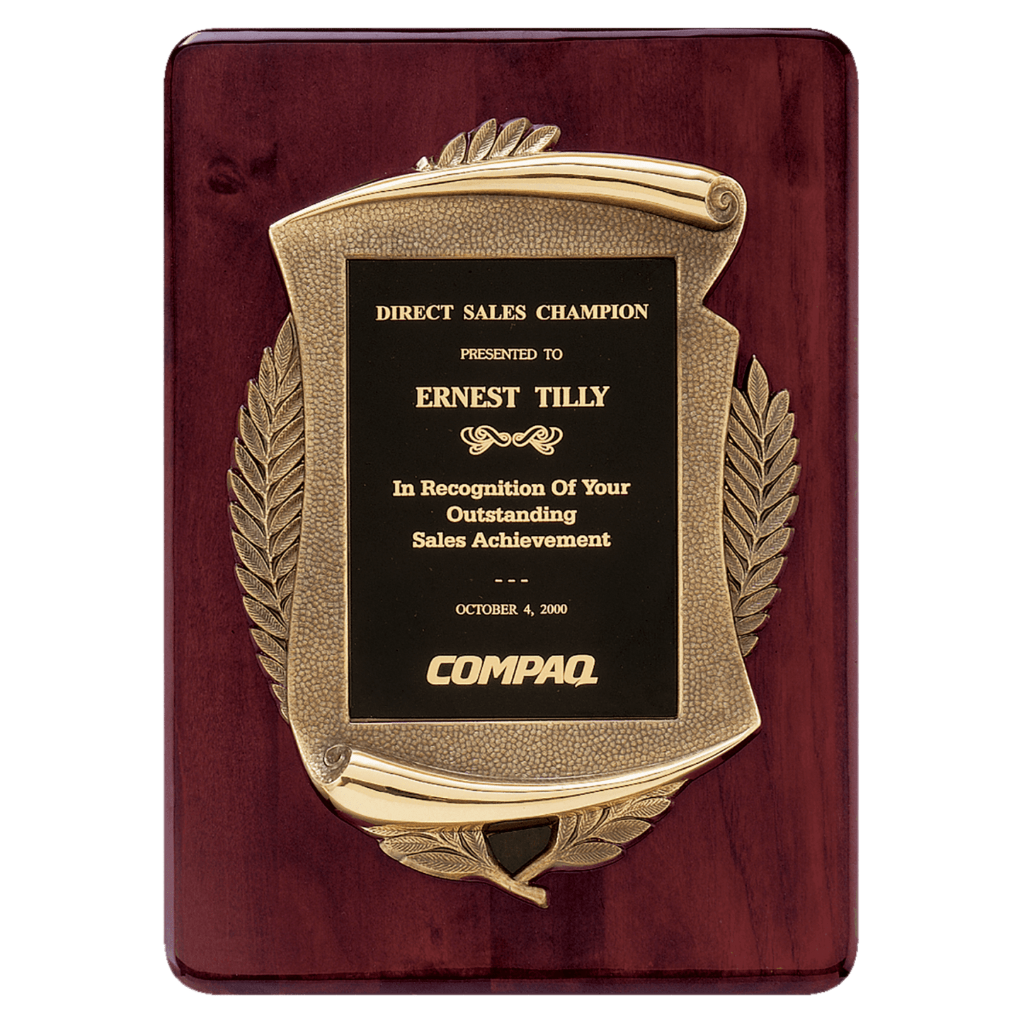 11" x 15" Rosewood Piano Finish Plaque with Antique Bronze Scroll Frame