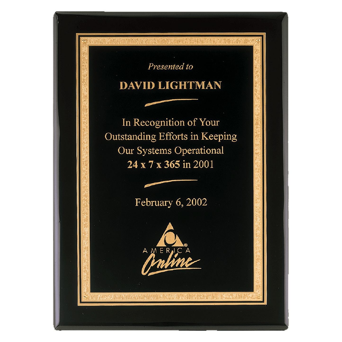 9" x 12" Airflyte Premium Black Piano Finish Plaque with Gold Florentine Border