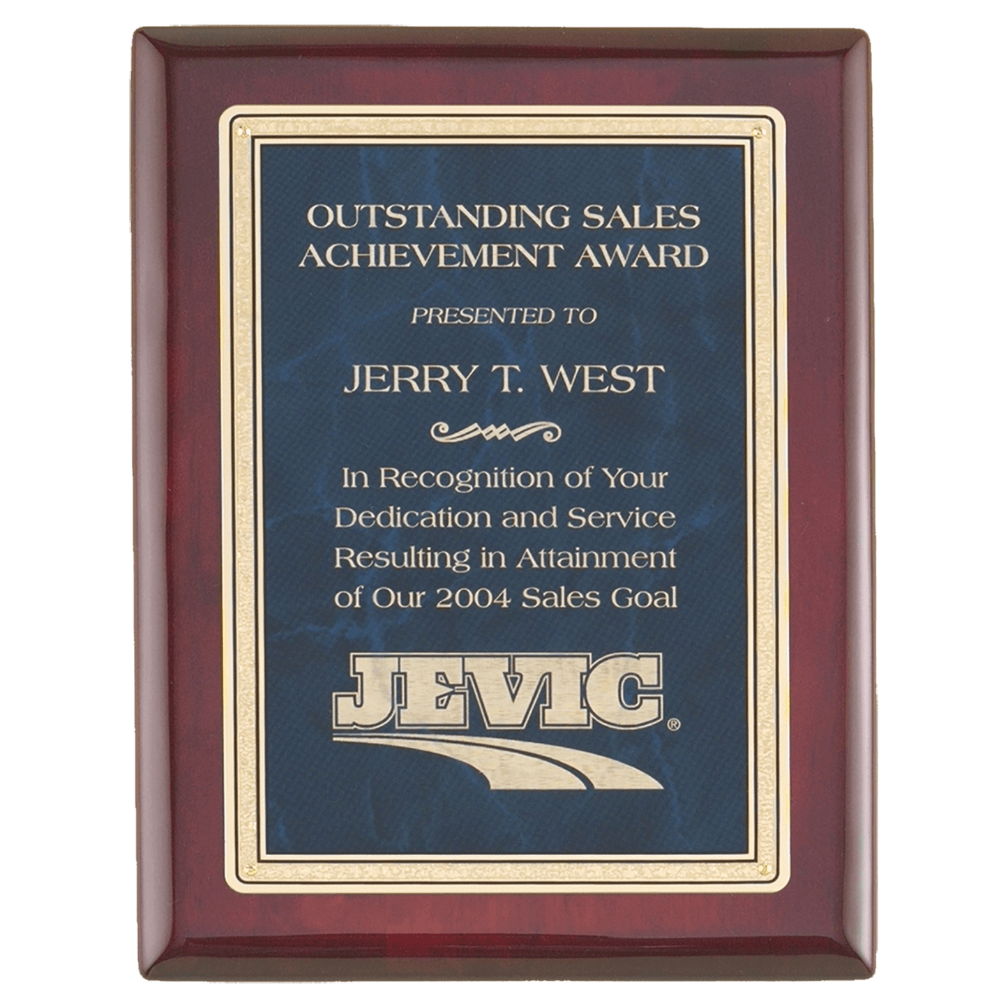 Florentine Rosewood Piano-Finish Plaque - Sapphire Marble/Gold - laser-engraved award plaque