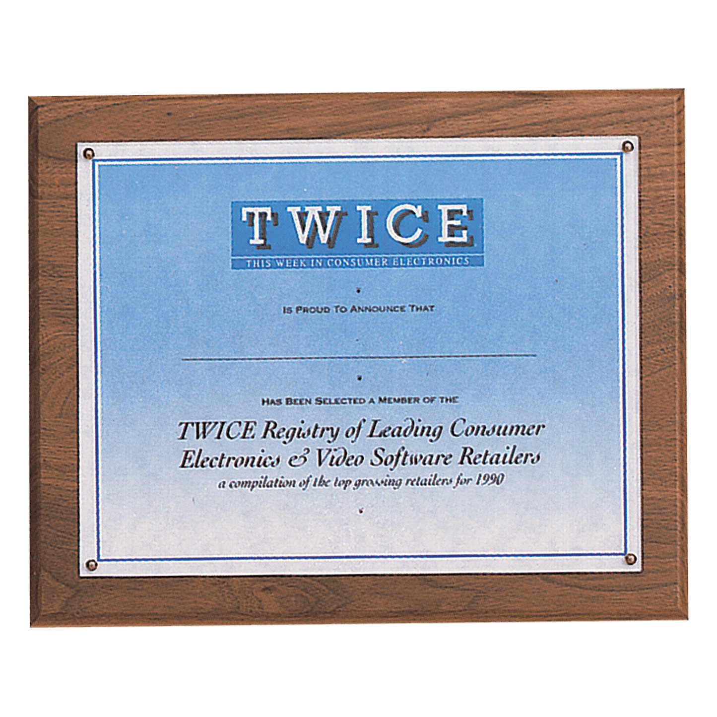 Solid walnut 10.5 by 13 inch certificate plaque with clear plexiglass cover holding an 8.5 by 11 inch certificate