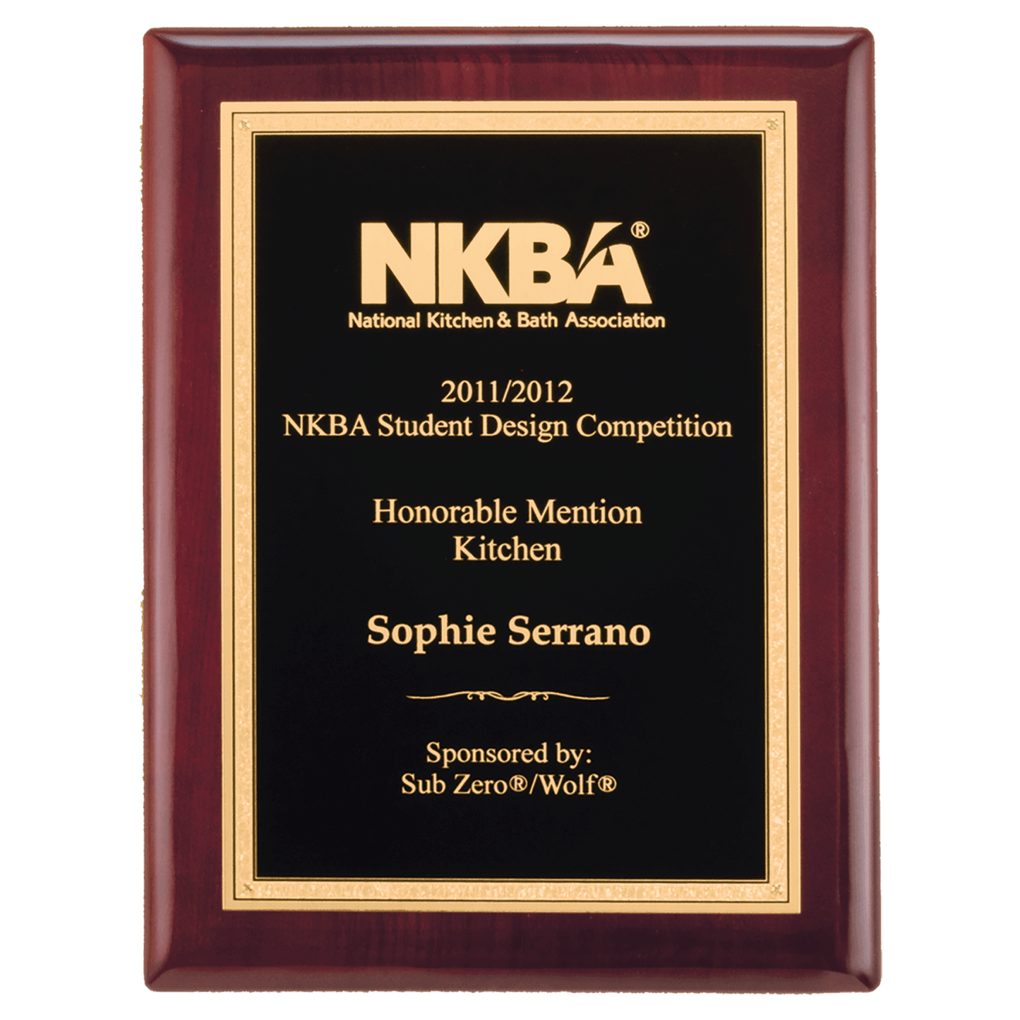 Airflyte 11" x 14" Rosewood Piano Finish Plaque with Black & Gold Florentine Border