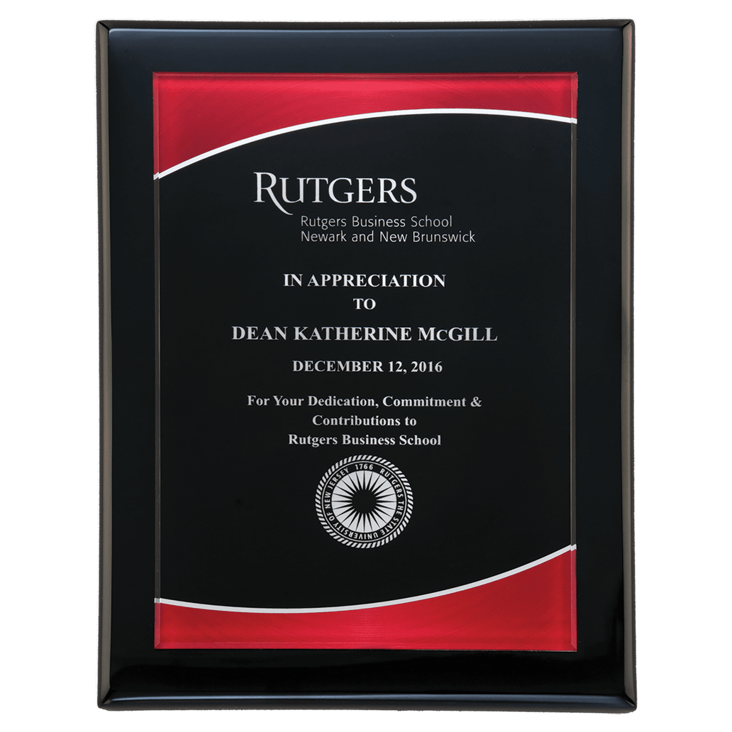 Airflyte 7" x 9" Black Piano Finish Plaque with Red Border Acrylic Plate