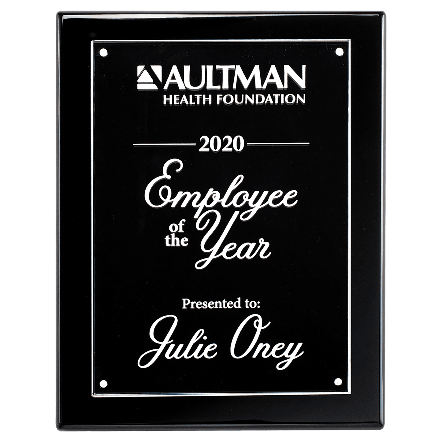 Black high-gloss plaque with a magnetically attached acrylic plate