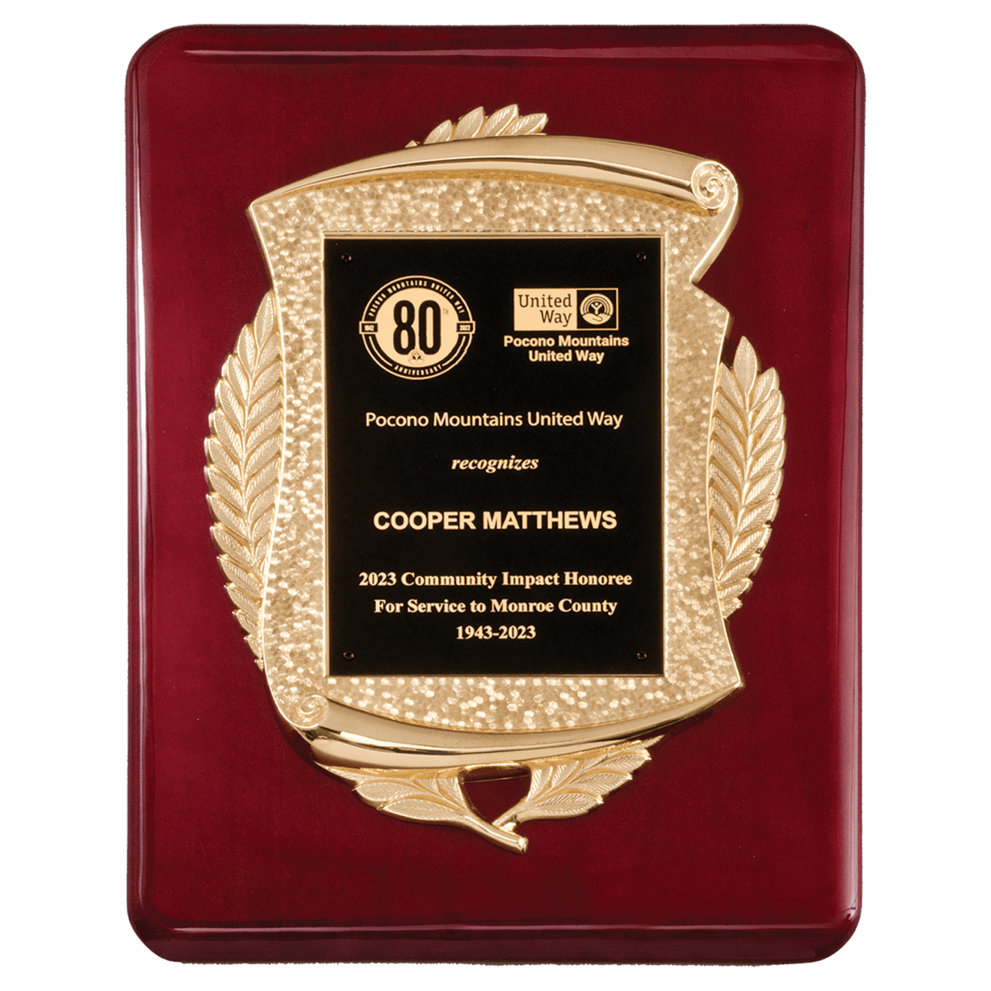11" x 15" Rosewood Piano Finish Plaque with Gold Scroll Frame