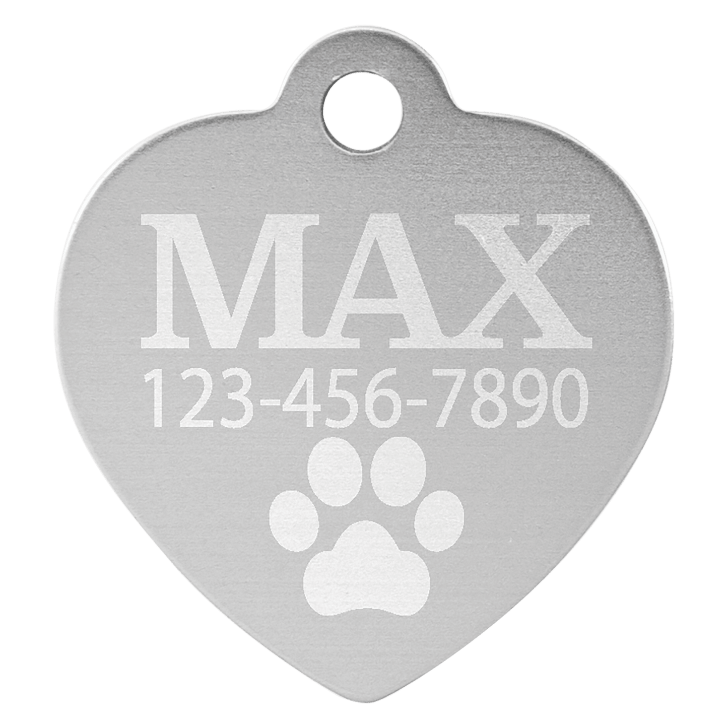 Silver anodized aluminum heart pet id tag