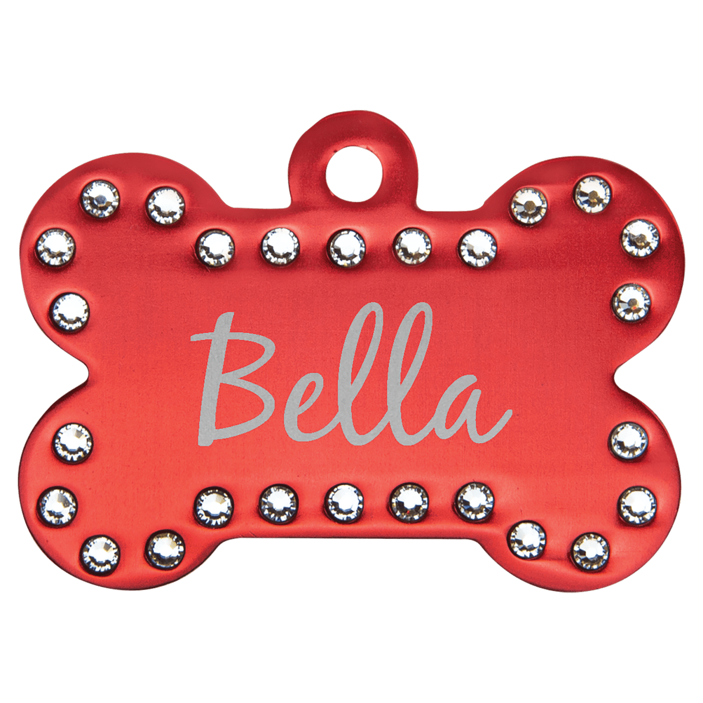 Red personalized Swarovski crystal bone pet ID tag