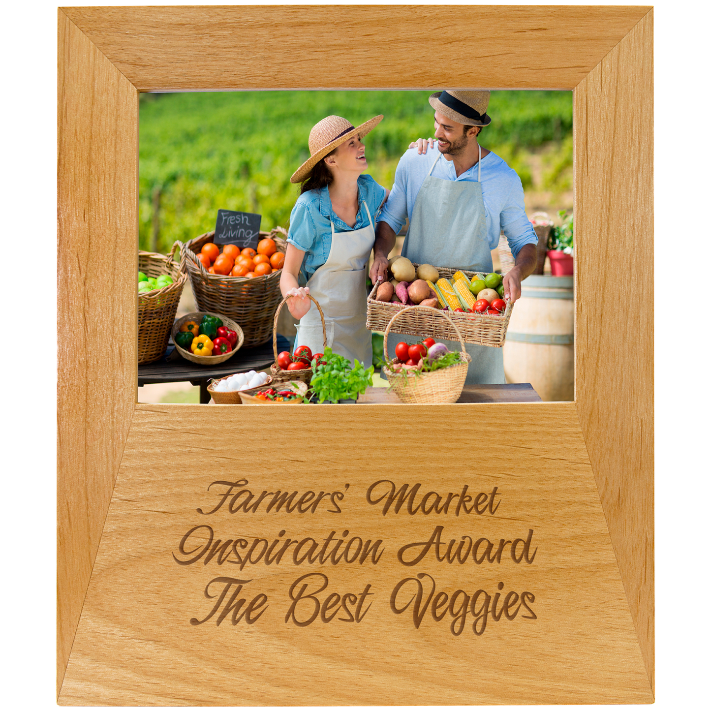 Personalized red alder picture frame with engraving area, custom engraved – 5 x 7 inch photo