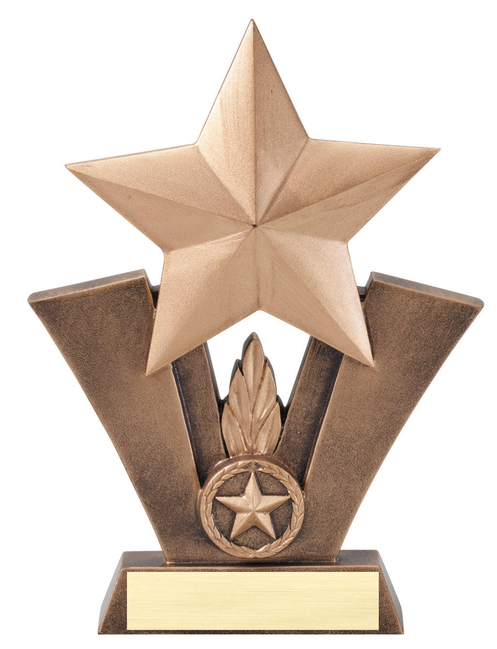 Radiant Star Victory trophy, 7.5 inch, gold star on bronze V frame