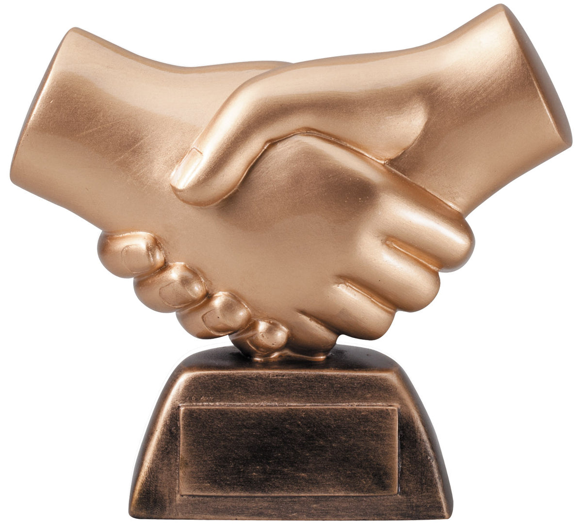Handshake sportsmanship trophy in gold-bronze finish