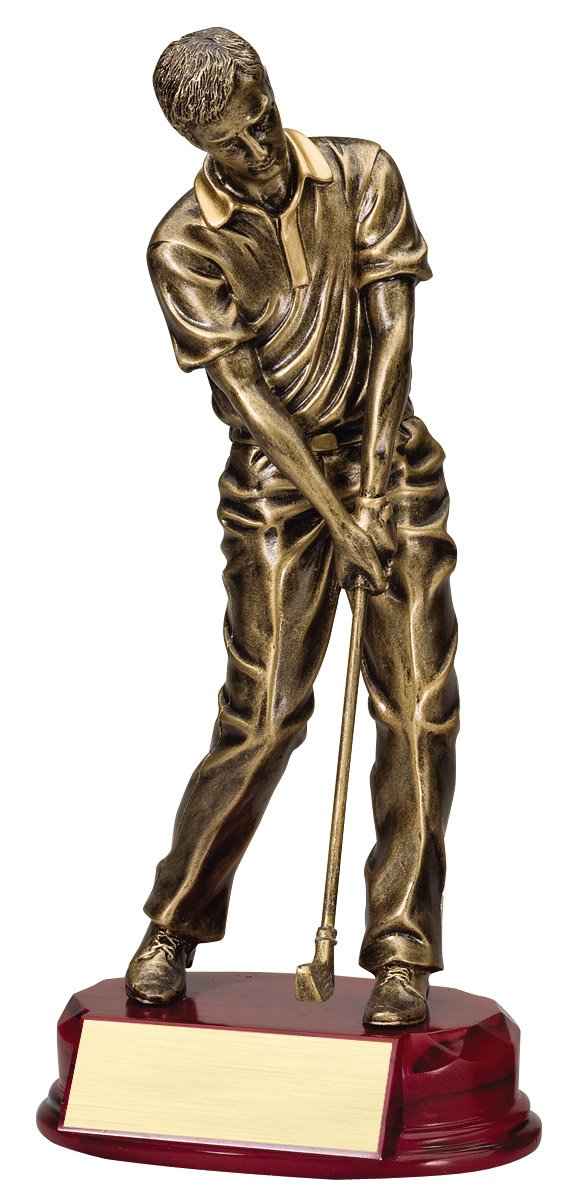 Bronze-finish golfer playing a chip shot, 11" size