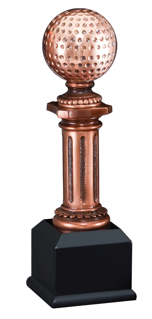Electroplated golf ball on a sculpted pedestal