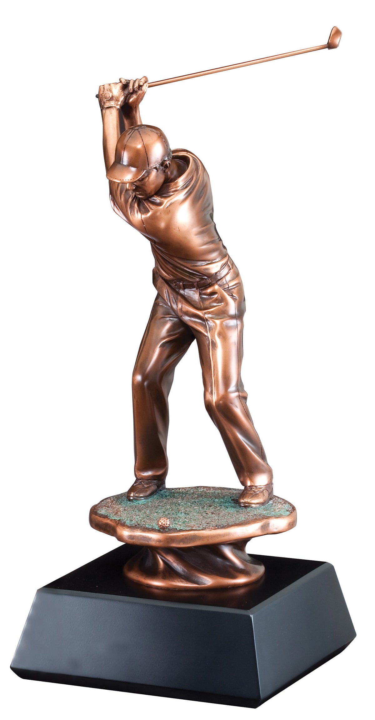 Electroplated male golfer driving off the tee, 20" size