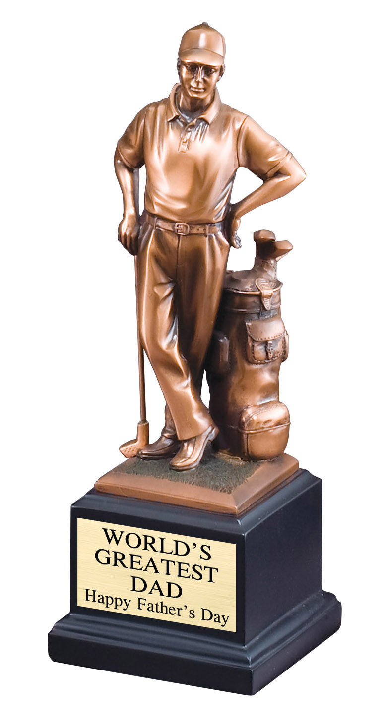 Electroplated male golfer sculpture