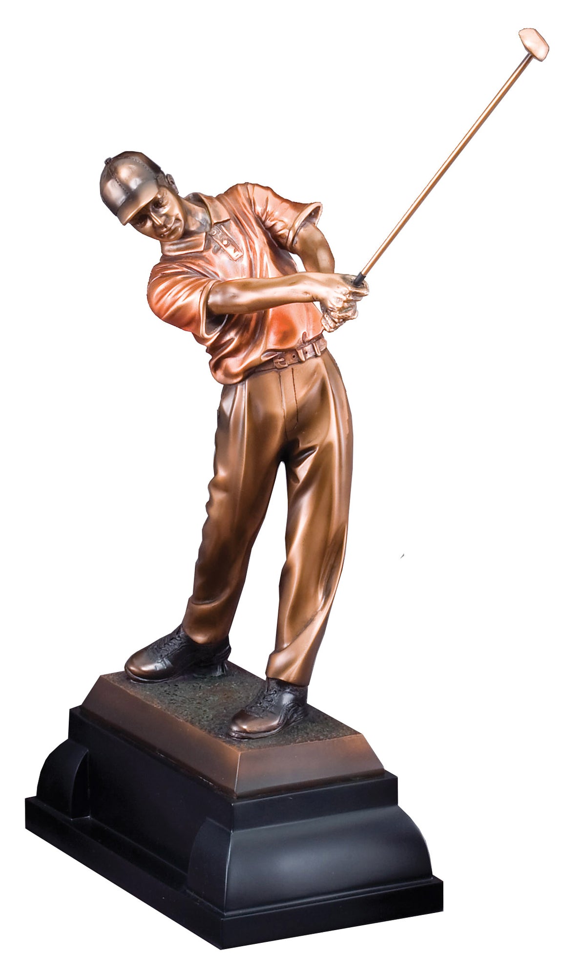 Electroplated male golfer finishing his swing, 14" size
