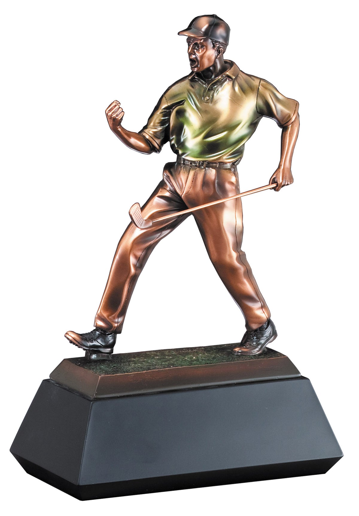 Copper-finish male golfer sculpture
