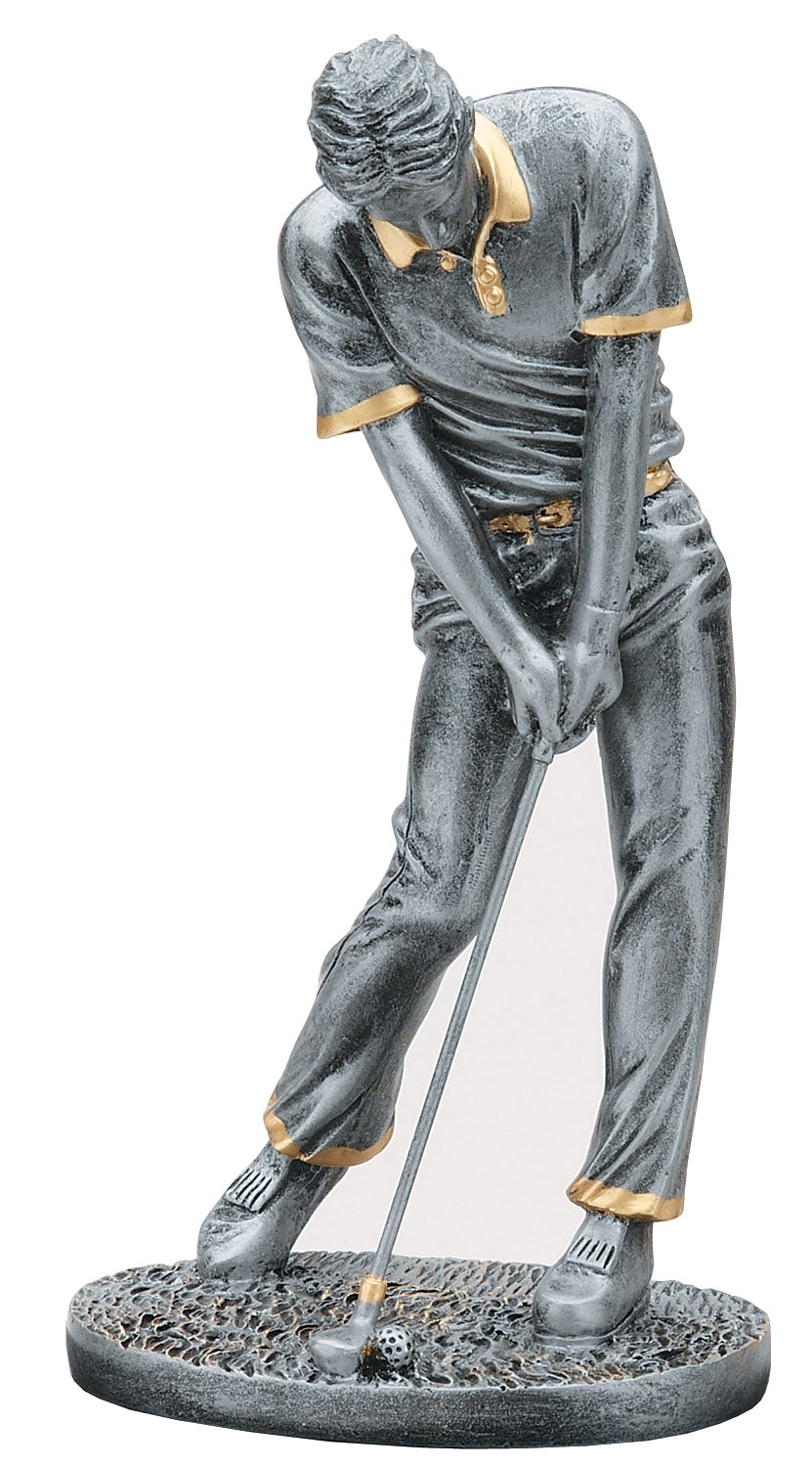 Antique-finish resin golfer figure