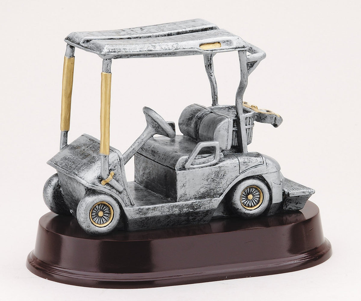 Resin golf cart sculpture
