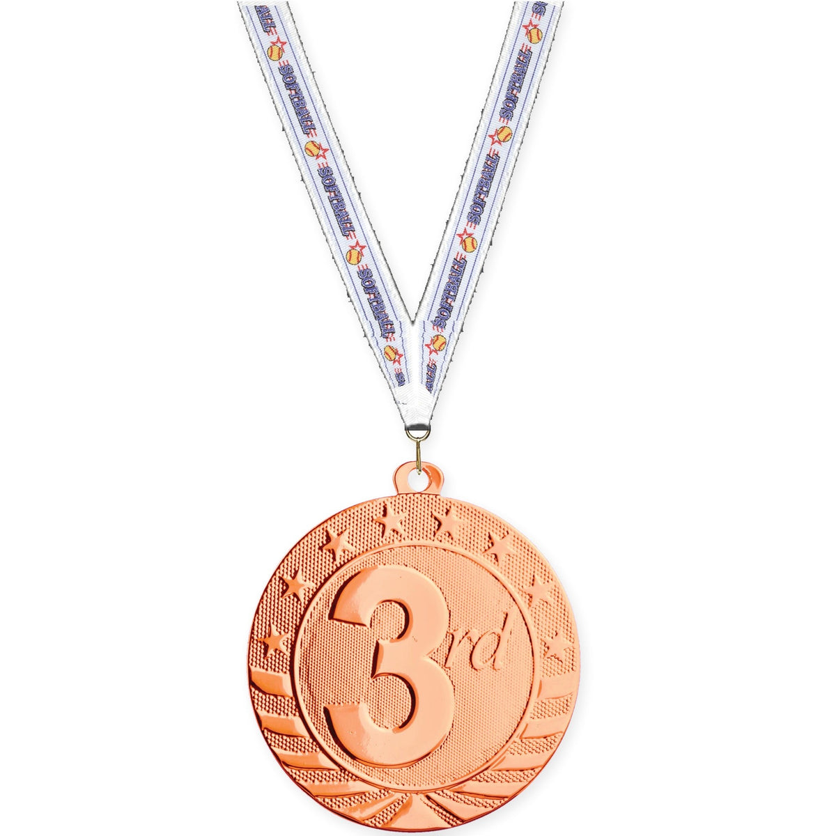2 inch Place Starbrite medal in bronze - 3rd place with Softball neck ribbon