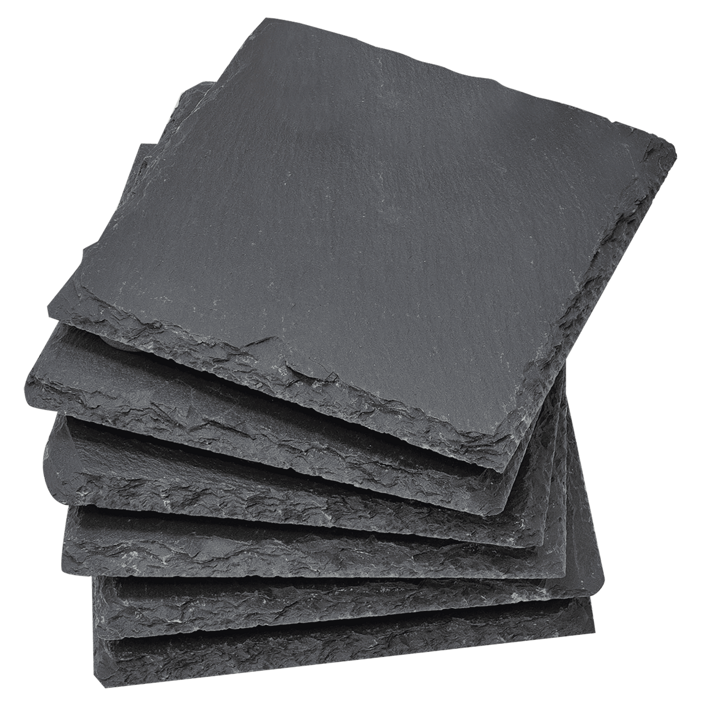 Stack of black slate coasters on a transparent background