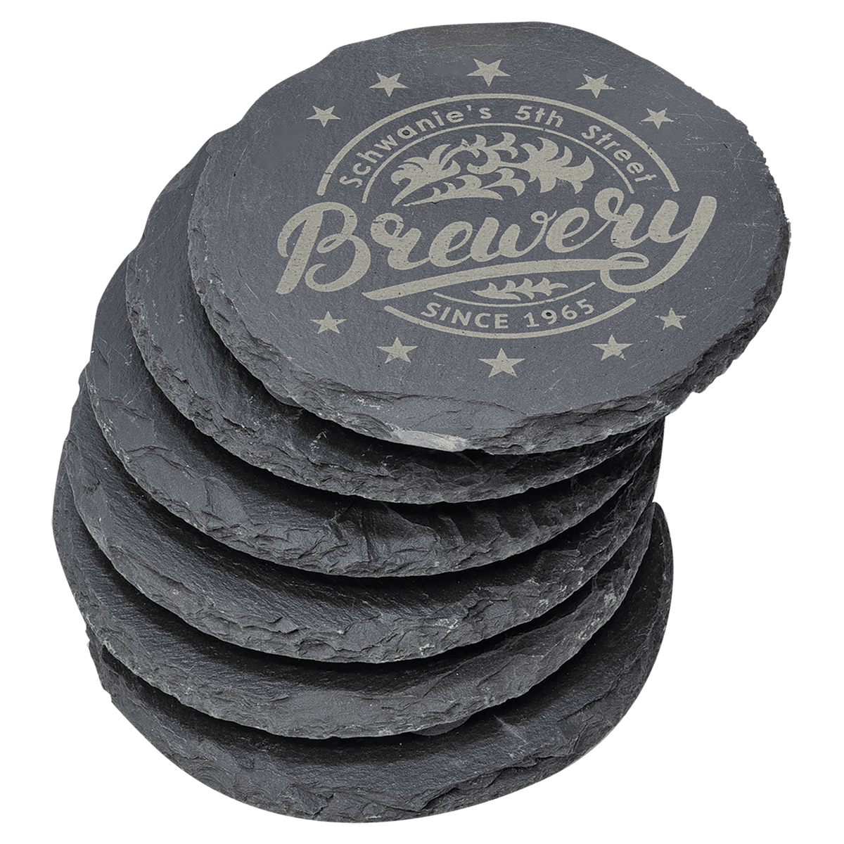 Personalized set of 6 round slate coasters in gift box