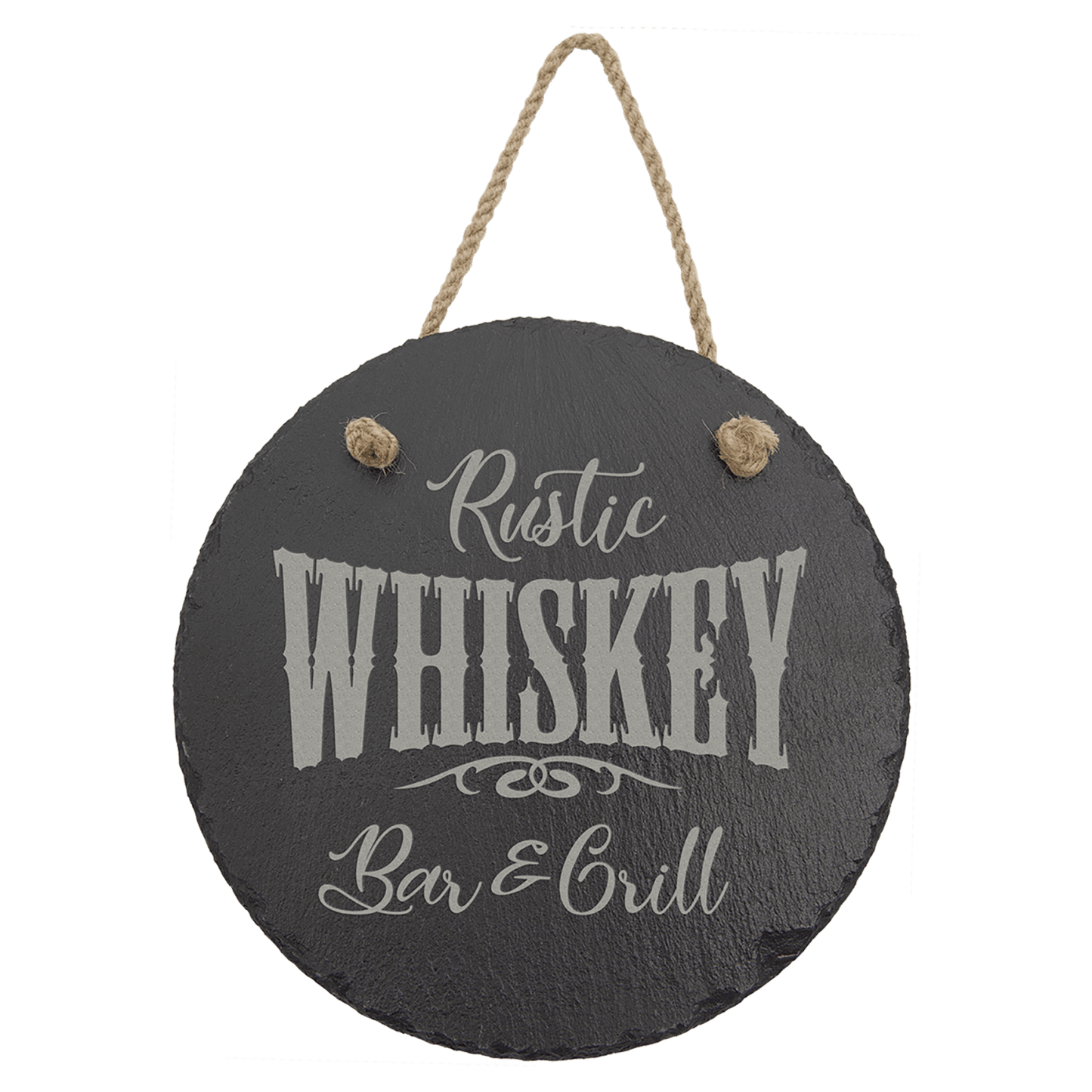 Personalized round slate wall decor with hanging string, custom engraved – large 7¾ inch