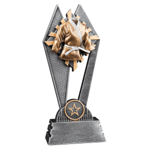 Martial Arts Sun Ray resin trophy with radiating rays behind a martial artist figure