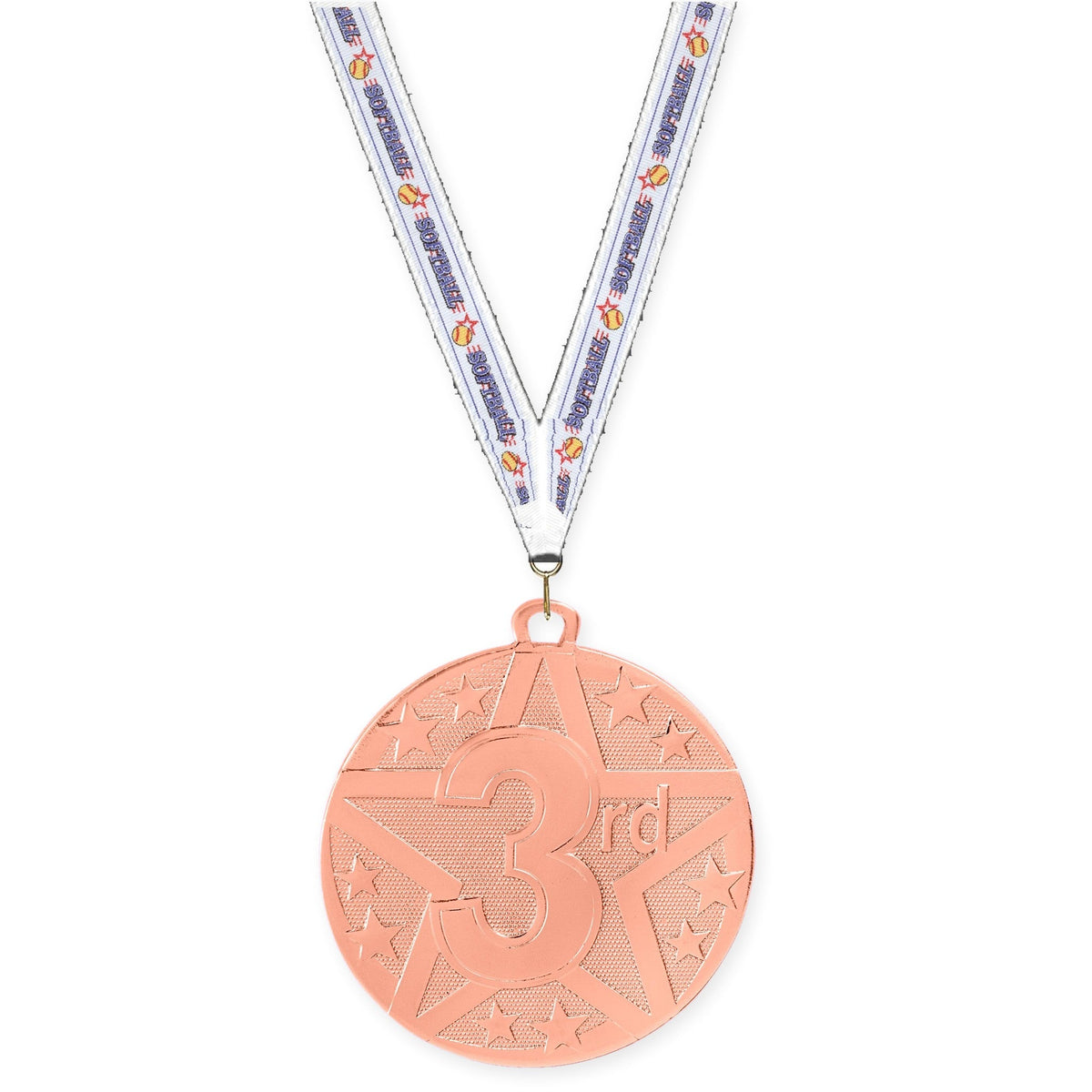 2 inch Place Superstar medal in bronze - 3rd place with Softball neck ribbon