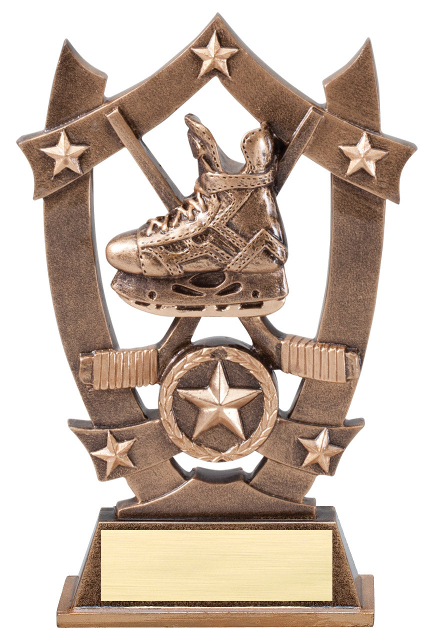 Sports Star hockey skate shield trophy with crossed sticks