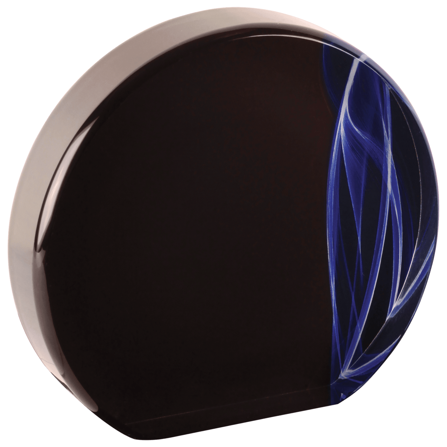 Blue Round Vapor Acrylic award, 6", self-standing acrylic with clear engraving area