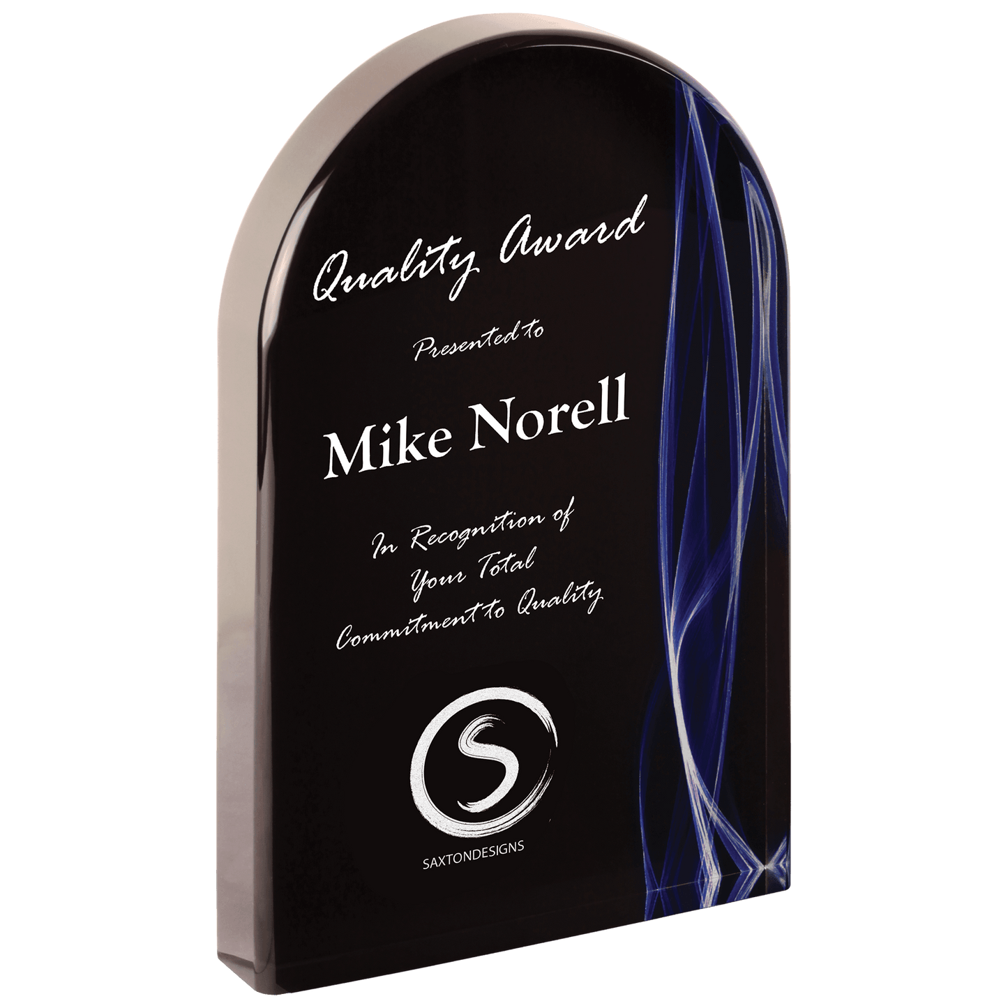 Blue Arch Vapor Acrylic award, 8", self-standing acrylic with clear engraving area