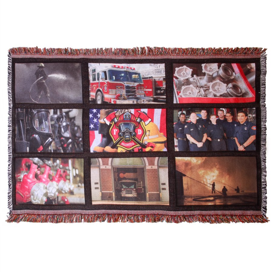 Personalized 9-panel photo collage throw blanket with fringed border