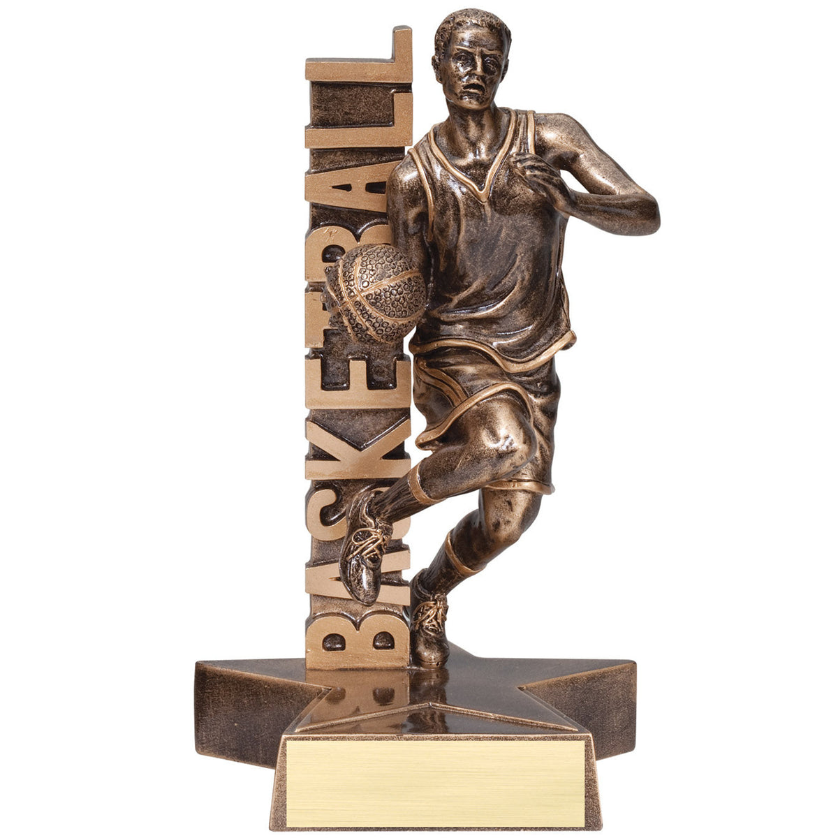 Male basketball billboard trophy with BASKETBALL lettering - 8½"