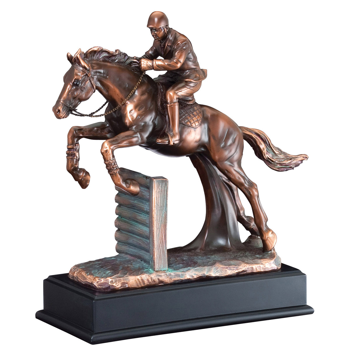 Bronze Horse Jumper Sculpture with engraving plate