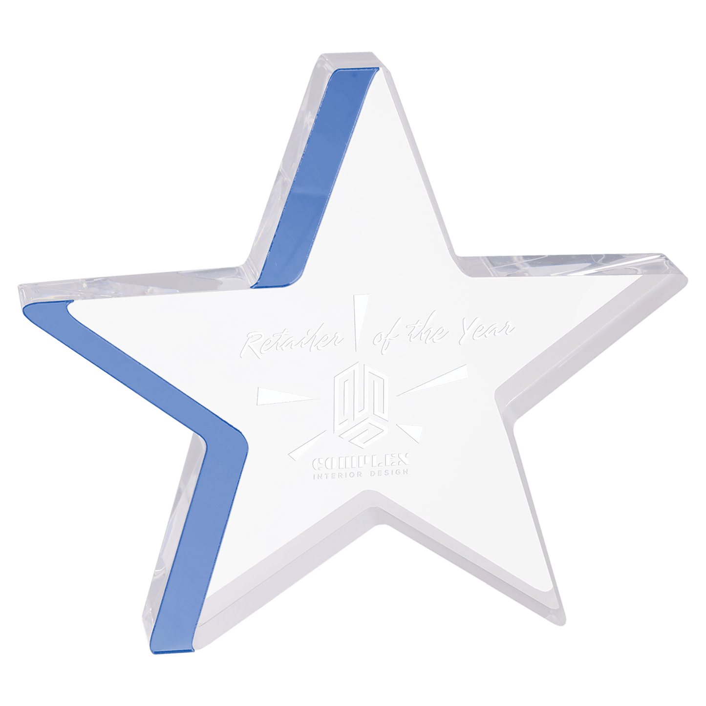 Blue Edge Star Acrylic award, 7 3/4" x 7", self-standing acrylic with clear engraving area